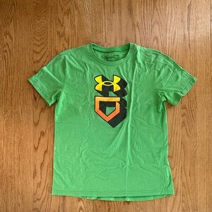 Under Armour Kids Tee with Green and Orange Baseball Graphic